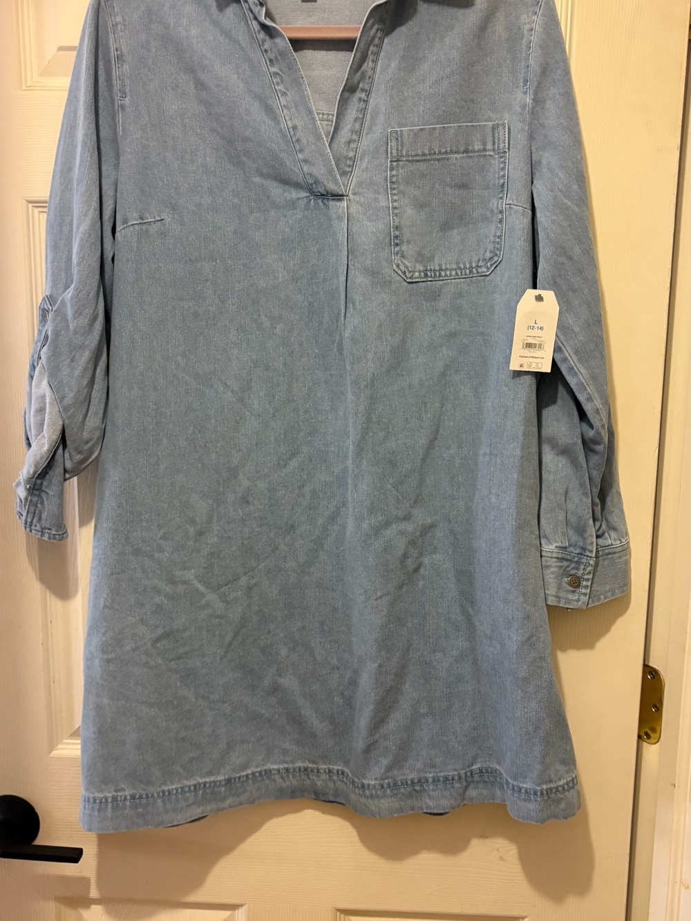Light Blue Denim Tunic dress - Casual V-Neck with Chest Pocket